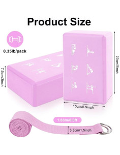Juego de 2 Bloques de Yoga y Correa FHDUSRYO Rosa EVA 23x15x7.6cm 2