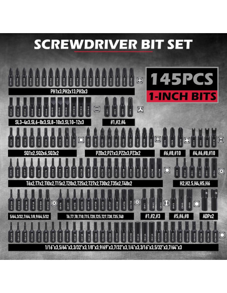 Juego de Puntas de Destornillador SEDY 232 Piezas Cr-V