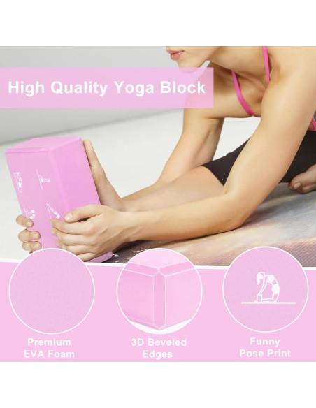 Juego de 2 Bloques de Yoga y Correa FHDUSRYO Rosa EVA 23x15x7.6cm