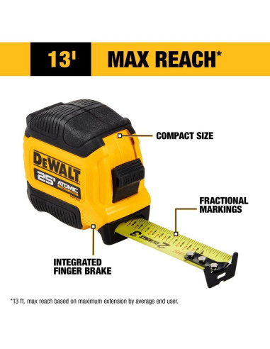 Cinta Métrica DEWALT Atomic Compact 3.96 m con Freno