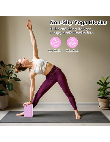Juego de 2 Bloques de Yoga y Correa FHDUSRYO Rosa EVA 23x15x7.6cm