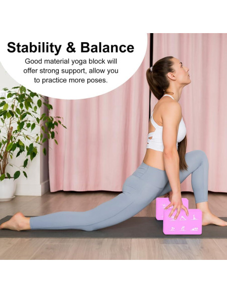 Juego de 2 Bloques de Yoga y Correa FHDUSRYO Rosa EVA 23x15x7.6cm