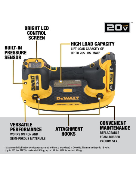 Elevador de Succión DEWALT 20V MAX con Batería 120.2 kg