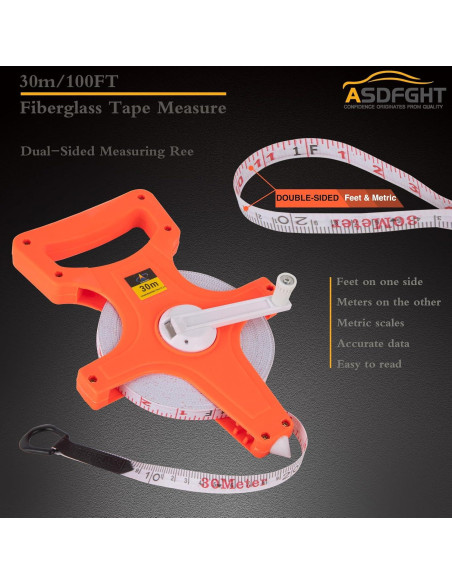 Cinta Métrica de Carrete Abierto 30 m ASDFGHT Doble Lado