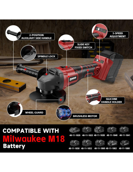 Amoladora Angular Inalámbrica GUNOZE 8500 RPM 4-1/2" Sin Batería