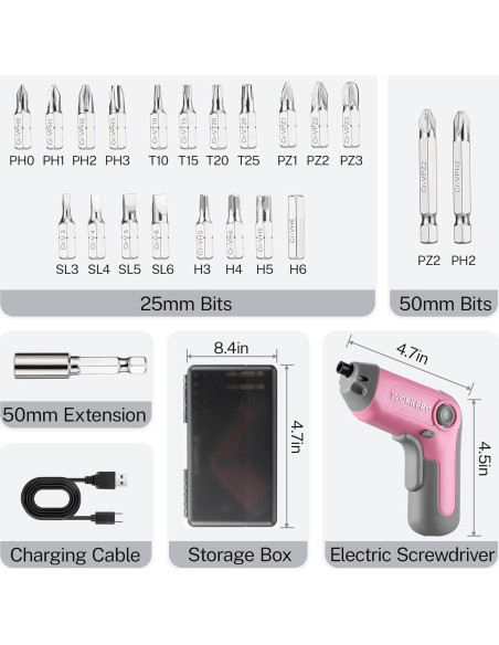 Destornillador Eléctrico Inalámbrico WORKPRO 3.6V con 22 Puntas