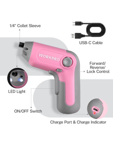 Destornillador Eléctrico Inalámbrico WORKPRO 3.6V con 22 Puntas