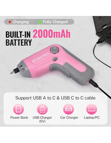 Destornillador Eléctrico Inalámbrico WORKPRO 3.6V con 22 Puntas