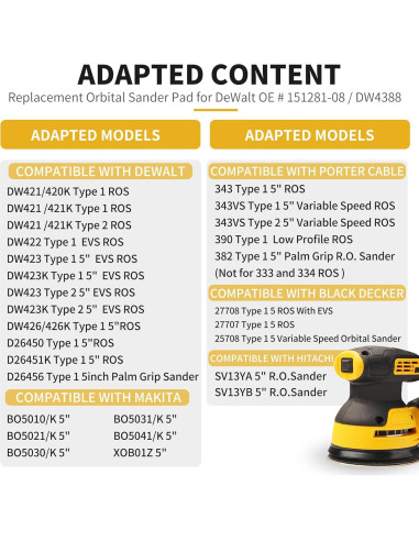 Almohadilla de Lijado 5" DeWalt DW420 DW421 DW422 DW423