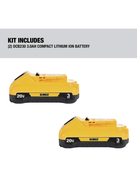 Batería de Litio Ión DEWALT 20V MAX 3.0 Ah 2-Pack DCB230-2