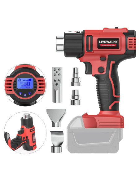 Pistola de Calor Inalámbrica LIVOWALNY 18V 350W LCD 550C