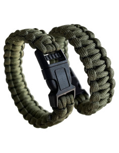 2 Pulseras de Paracord Verde Ejército CIBBALIY 22 cm Tácticas