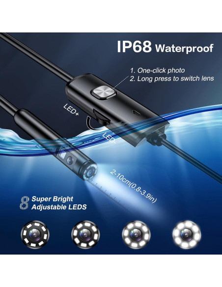 Cámara de Endoscopio Doble Lente CARPDIM 3.5m HD IP68