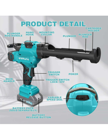 Pistola de Calafateo Eléctrica ONEMANA 20V 300ml Antigoteo