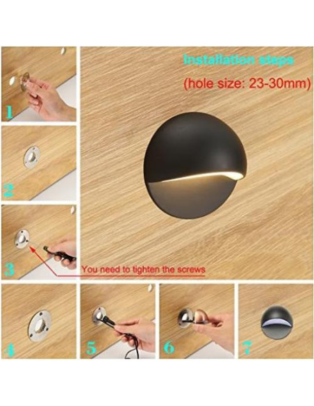 FVTLED Kit de 6 Luces LED Impermeables para Escalones 12V