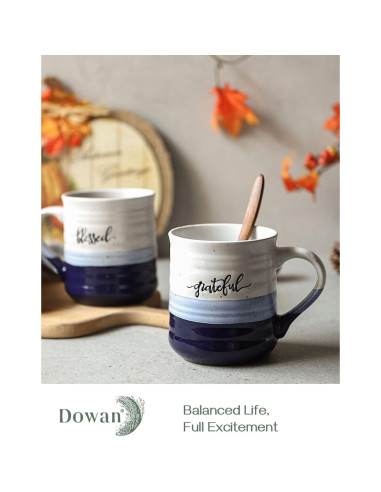 Tazas de Café DOWAN 510 ml Set de 2 con Mensajes Agradecido