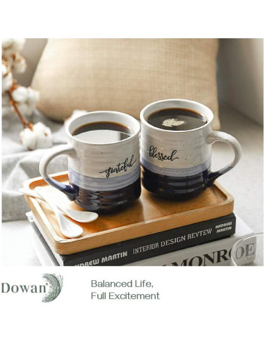 Tazas de Café DOWAN 510 ml Set de 2 con Mensajes Agradecido