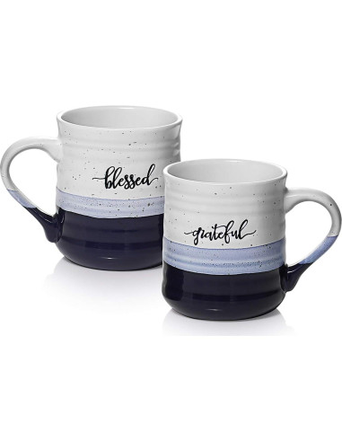 Tazas de Café DOWAN 510 ml Set de 2 con Mensajes Agradecido