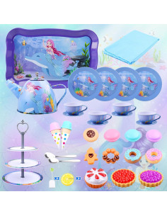 Juego de té Auney para niñas 36 piezas con estuche rosa 2