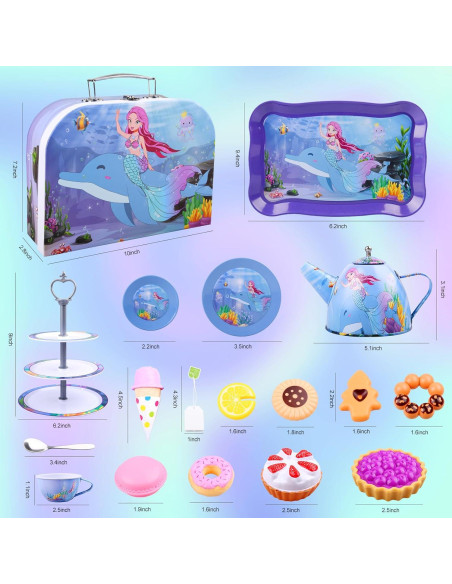 Juego de té Auney para niñas 36 piezas con estuche rosa