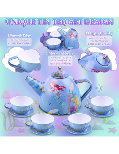 Juego de té Auney para niñas 36 piezas con estuche rosa