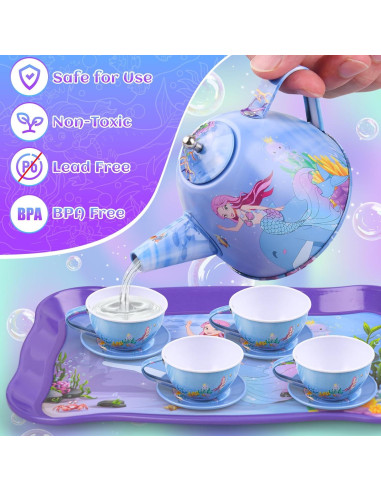 Juego de té Auney para niñas 36 piezas con estuche rosa