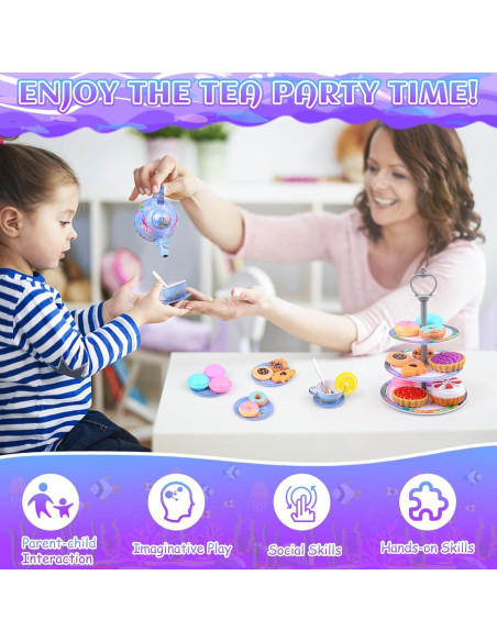 Juego de té Auney para niñas 36 piezas con estuche rosa