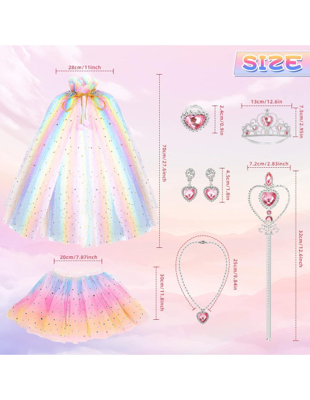 Vestido de Princesa para Niñas 4-6 Años con Capa y Accesorios
