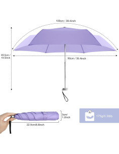 Paraguas Mini Lejorain Plegable Negro 100 cm Ligero Compacto 2