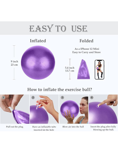 Pelota de Pilates Goonidy 22,86 cm Morada para Ejercicio