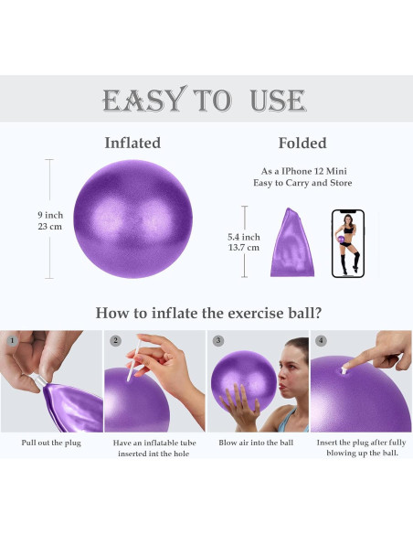 Pelota de Pilates Goonidy 22,86 cm Morada para Ejercicio