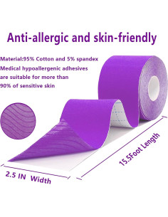 Cinta Kinesiológica SOONGO 5 cm Morado - Alivio Dolor Muscular 2
