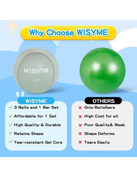Paquete 3 Pelotas Antiestrés y 1 Barra WISYME - Ejercicio y Terapia