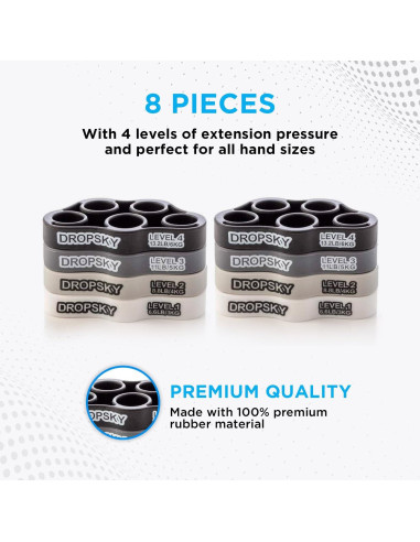 Fortalecedor de Agarre de Dedos DropSky - 8 Piezas, 4 Niveles