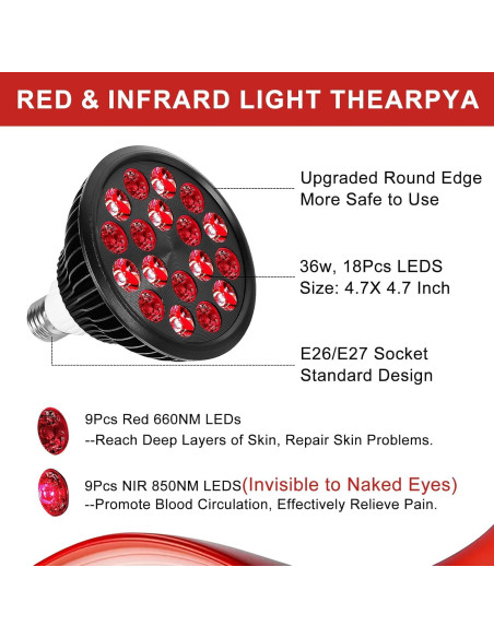 Bombilla Terapia Luz Roja LED Aswaysun 660nm 850nm E26