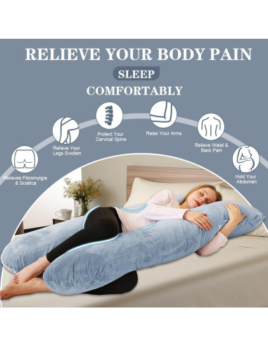 Almohada de Embarazo Chilling Home 139,7 cm Terciopelo Gris