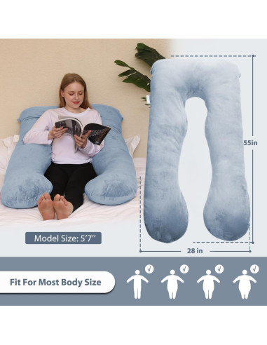 Almohada de Embarazo Chilling Home 139,7 cm Terciopelo Gris
