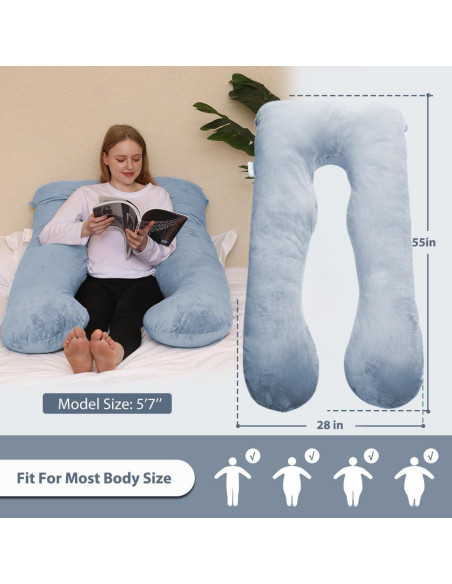 Almohada de Embarazo Chilling Home 139,7 cm Terciopelo Gris