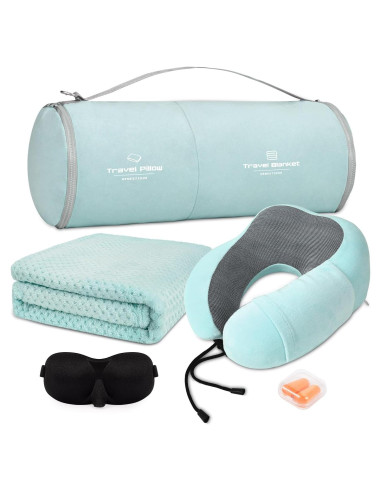 Juego de Almohada y Manta de Viaje Urnexttour Azul Verde