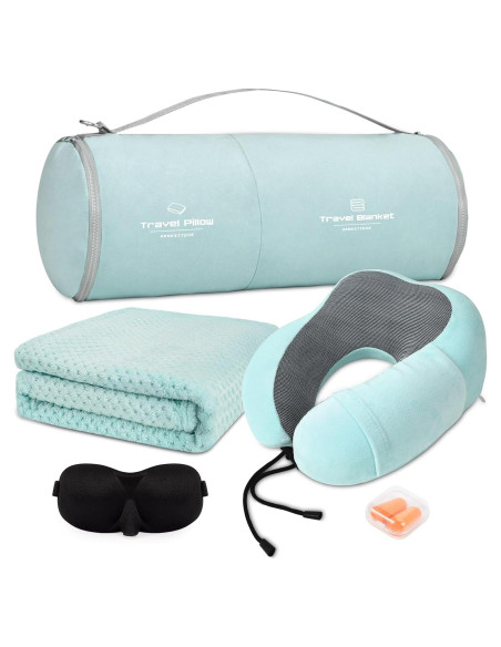 Juego de Almohada y Manta de Viaje Urnexttour Azul Verde