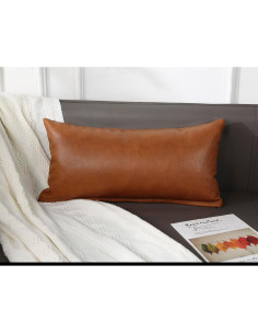 Funda Almohada Lumbar Cuero Sintético NUYECY 35x50cm Marrón 2
