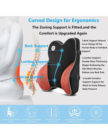 Almohada Soporte Lumbar ANTETOKO Espuma Memoria Negra