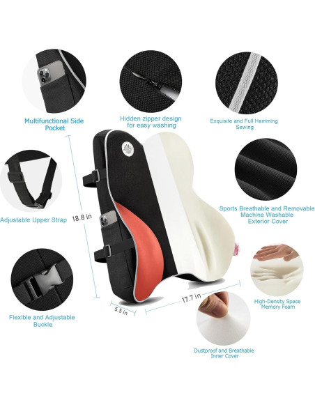 Almohada Soporte Lumbar ANTETOKO Espuma Memoria Negra