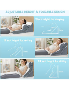 Almohada en cuña ortopédica VMFKPNR ajustable 15 en 1 2