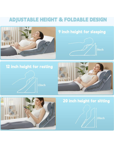 Almohada en cuña ortopédica VMFKPNR ajustable 15 en 1