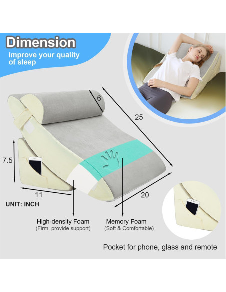 Juego de Almohadas en Cuña TokSay - Espuma Viscoelástica 3 Piezas