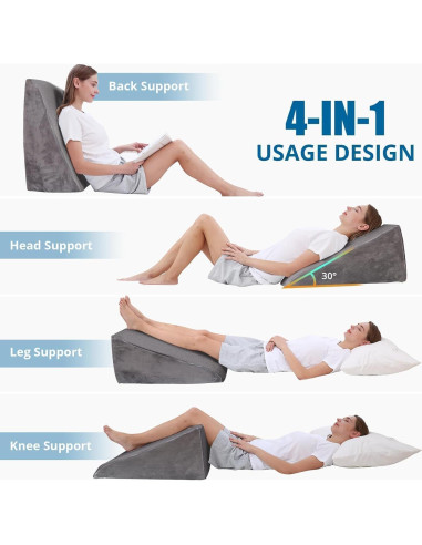 Cojín en cuña Sasttie de espuma viscoelástica 30 cm gris