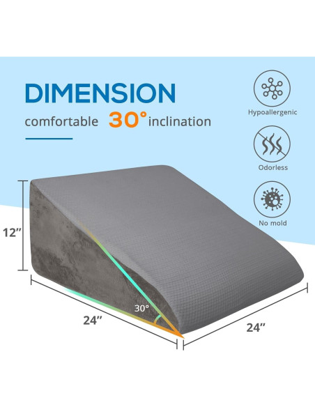 Cojín en cuña Sasttie de espuma viscoelástica 30 cm gris