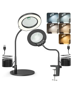 Lupa de escritorio JUBOR 10X 15X con luz LED y soporte