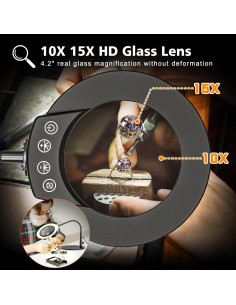 Lupa de escritorio JUBOR 10X 15X con luz LED y soporte 2